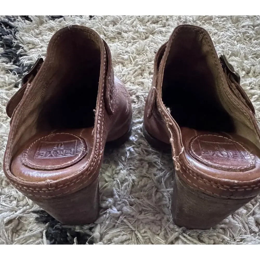 Frye Patty Slingback Brown Leather Block Heel Clog Mules Women’s 6 M